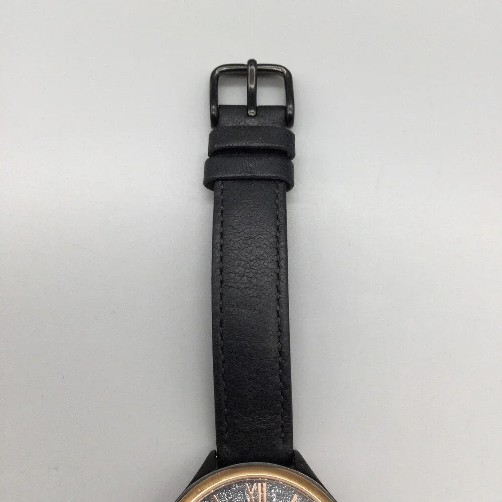 Fossil Womens Watch 36mm Gray Glitter Dial Black Leather BQ3117 New Battery